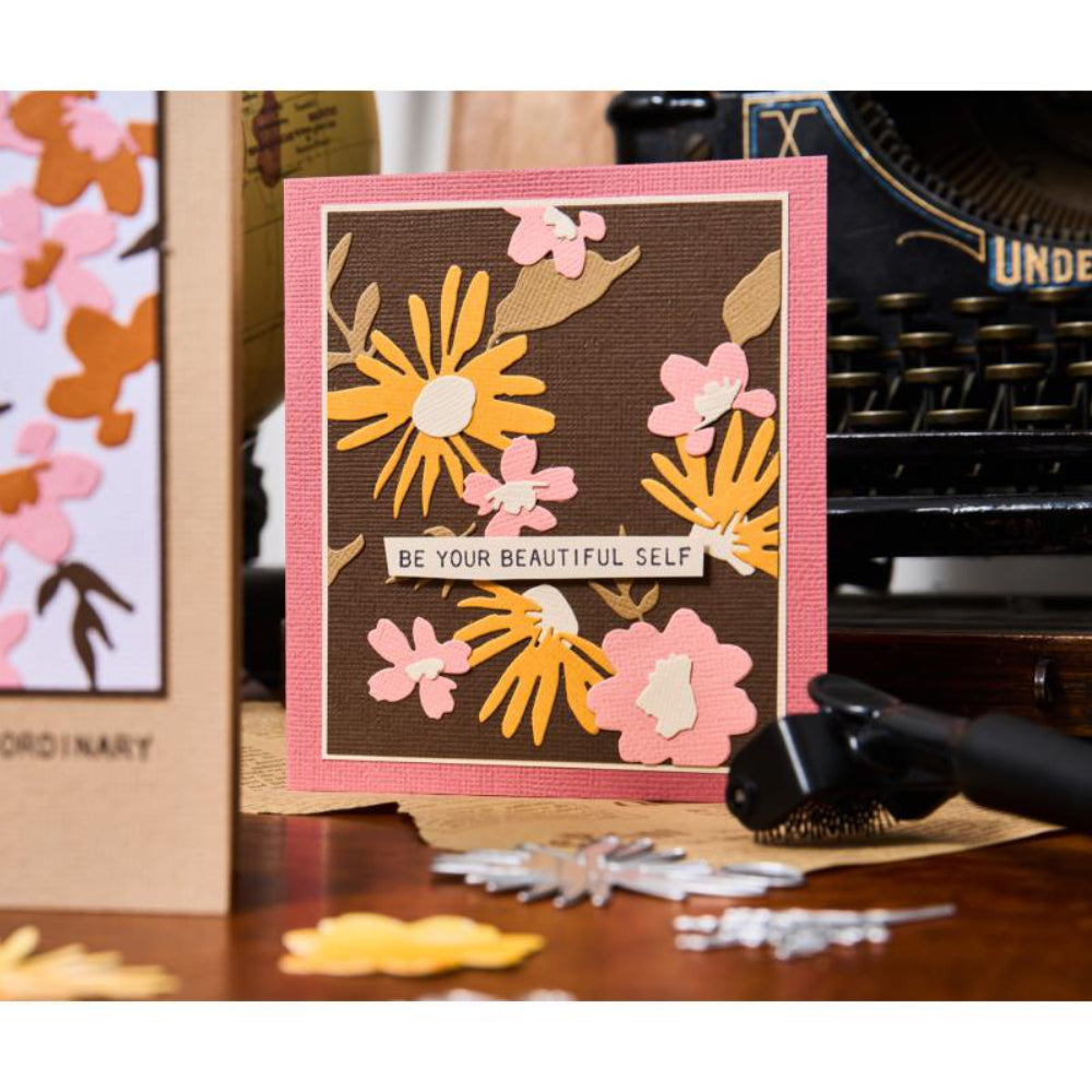 Floristry - Sidekick SideOrder Set ... by Tim Holtz, made by Sizzix - Thinlits Die Cutting Templates and Texture Fades Embossing Folder for use in mixed media, planners, journaling, cardmaking, scrapbooking and papercrafts (no.666872). Set includes 11 (eleven) dies, 1 embossing folder. Example of use.
