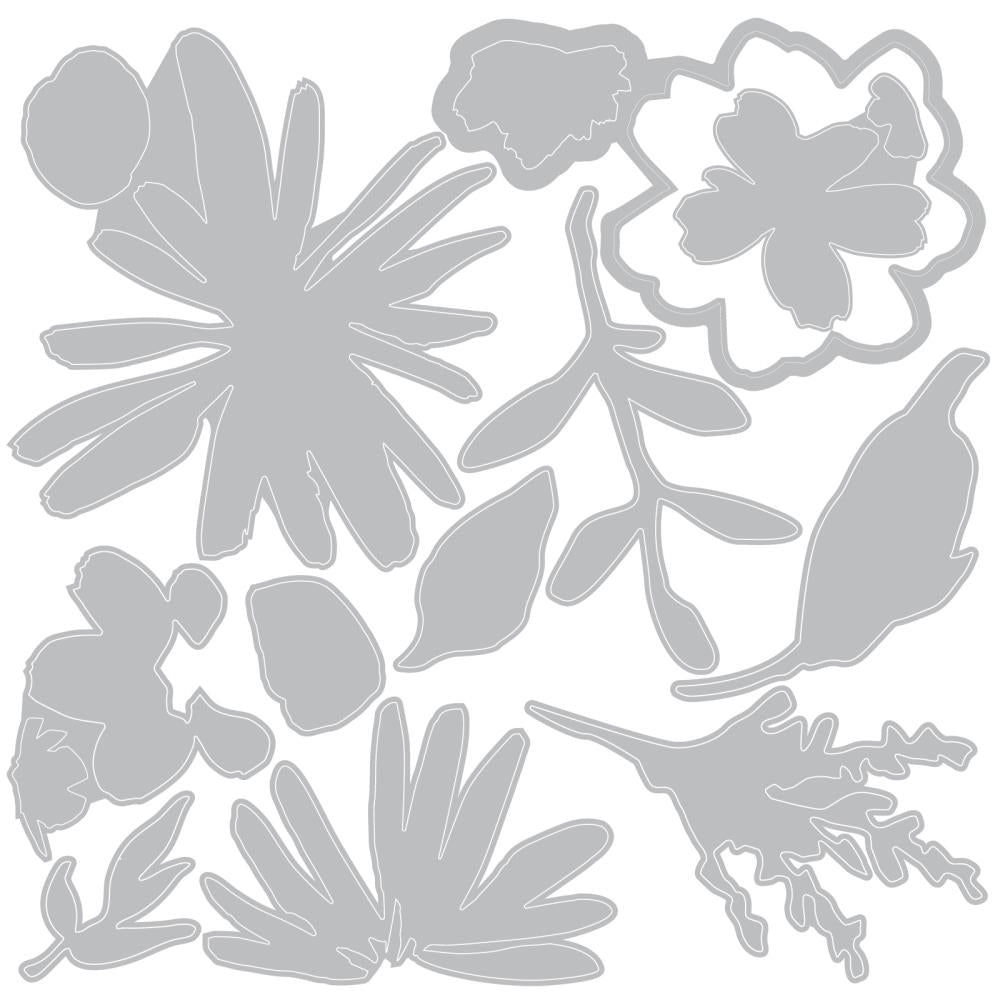 Floristry - Sidekick SideOrder Set ... by Tim Holtz, made by Sizzix - Thinlits Die Cutting Templates and Texture Fades Embossing Folder for use in mixed media, planners, journaling, cardmaking, scrapbooking and papercrafts (no.666872). Set includes 11 (eleven) dies, 1 embossing folder. Example of the die cutting templates.