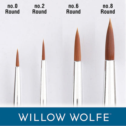 Willow Wolfe - Paint Brushes - Set 1 Rounds.  These are fantastic brushes for beginners and skilled artists alike - they are "all media brushes", perfect for every creative moment! Use with your acrylic paints, mediums, gouache, inks and watercolour paints, pastels and pencils. Each brush has a different shape to make a variety of effects in mixed media, journaling, scrapbooking, card making, hand lettering, abstract art, landscape and scenic art, all kinds of art.