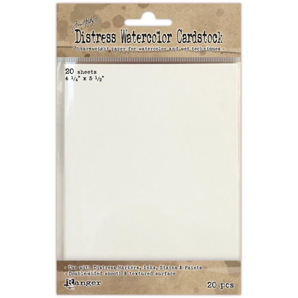 White Heavyweight Watercolour Paper - by Tim Holtz Distress ... small card sized sheets, 4 1/4" x 5 1/2". Pack of 20 sheets. Pre-cut to a convenient size, perfect for cardmaking, postcards, artist trading cards (ATCs), journaling and memory keeping. Tim Holtz Watercolour Paper is fantastic for all techniques with Distress Inks and Paints as well as all watercolours and mediums including inks, sprays, paints, pencils and markers.