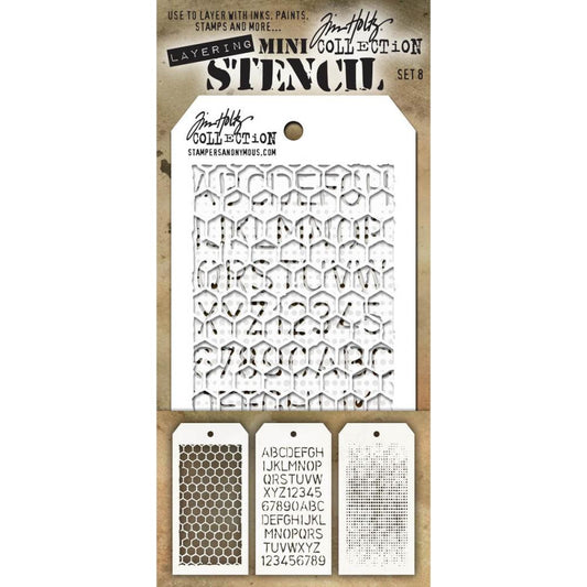 Tim Holtz Layering Mini Stencil - Set 8 - Honeycomb Schoolhouse Dot Fade