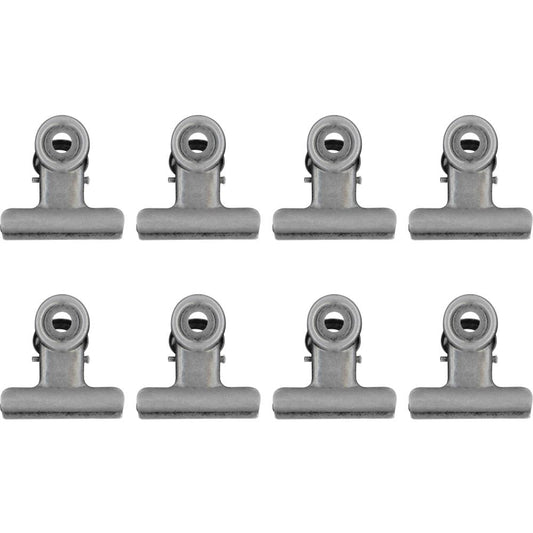 overview of the Metal Hinge Clips, Large, 27mm wide ... Idea-Ology by Tim Holtz - 8 (eight) metal hinged clips used to attach and hold artwork, memorabilia, journal pages, cards and other items together. Each clip is approx 1 1/8" or 27mm wide.  Inspired by antique stationery clips, these versatile spring loaded clips are so useful for attaching and holding all your photos, books, lists, pages and other treasures together. TH93787