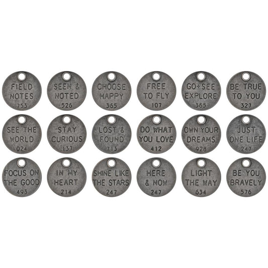 Tim Holtz Idea-Ology - Metal Adornments - Thought Tokens - 18 Pieces