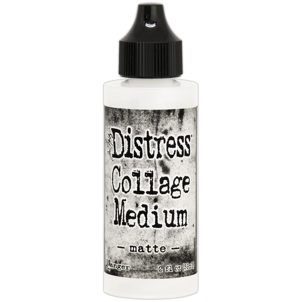 Distress Collage Medium - Tim Holtz Distress Matte Gel Multi Medium, 2fl oz (59ml) bottle with fine tip. Made by Ranger. Dries clear.