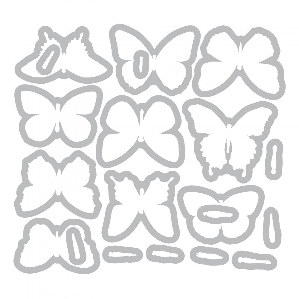 Overview of Flutter - Framelits Die Cutting Templates ... by Tim Holtz and Sizzix (662269). Create a gorgeous flock of butterflies using this very well designed set of die cutting templates. Matches the Tim Holtz Stamp Set, 'Flutter' (cms294, also available, sold separately).