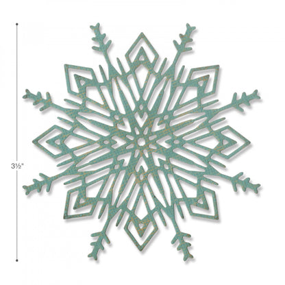 Size of the Flurry no. 4 - Thinlits ... by Tim Holtz and Sizzix die cutting templates (no.663115) are thin and strong metal templates used to cut, emboss and stencil. Add these large beautifully detailed and intricate snowflakes to your artwork, cards, journaling pages, mixed media masterpieces and any other craft projects. This snowflake flurry is approx 3.5" x 3.5" in size.