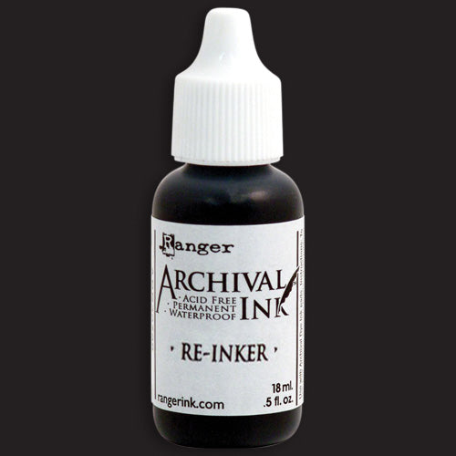 Jet Black Archival Ink - by Ranger ... Re-Inker (refill) for the Ranger Jet Black Archival Ink Pad. Bottle contains 18ml, .5 fl oz with a fine nozzle. Ranger's Archival Ink is permanent on porous surfaces like card, paper and over acrylic paint. This black ink is ideal for all arts and crafts including mixed media, stamping and art journaling projects.