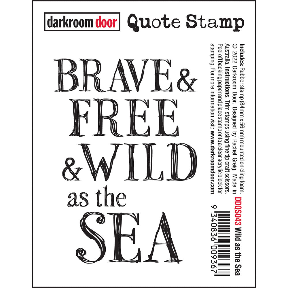 Wild as the Sea ... Quote Stamp by Darkroom Door. Red rubber stamp mounted on cling foam with text based design for journaling, cardmaking, scrapbooking, mixed media and papercrafts (DDQS043).