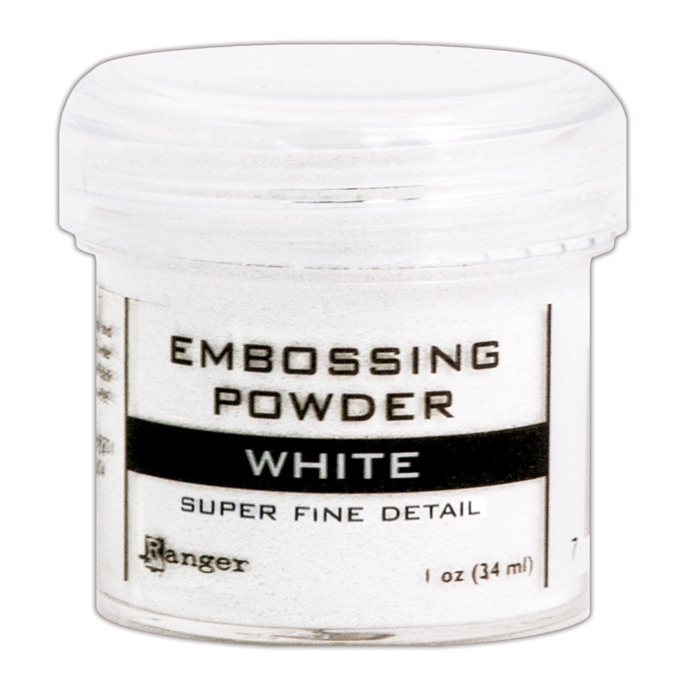 Ranger Embossing Powder in opaque white for creating super fine detail - Add colour, dimension, and texture to paper craft, mixed media and hand lettering projects with Ranger heat activated Embossing Powder. Embossing powder once melted with a heat tool, creates a smooth dimensional permanent finish on cardstock, scrapbook paper, TH Etcetera artboards, embellished canvas shoes and other arty projects.