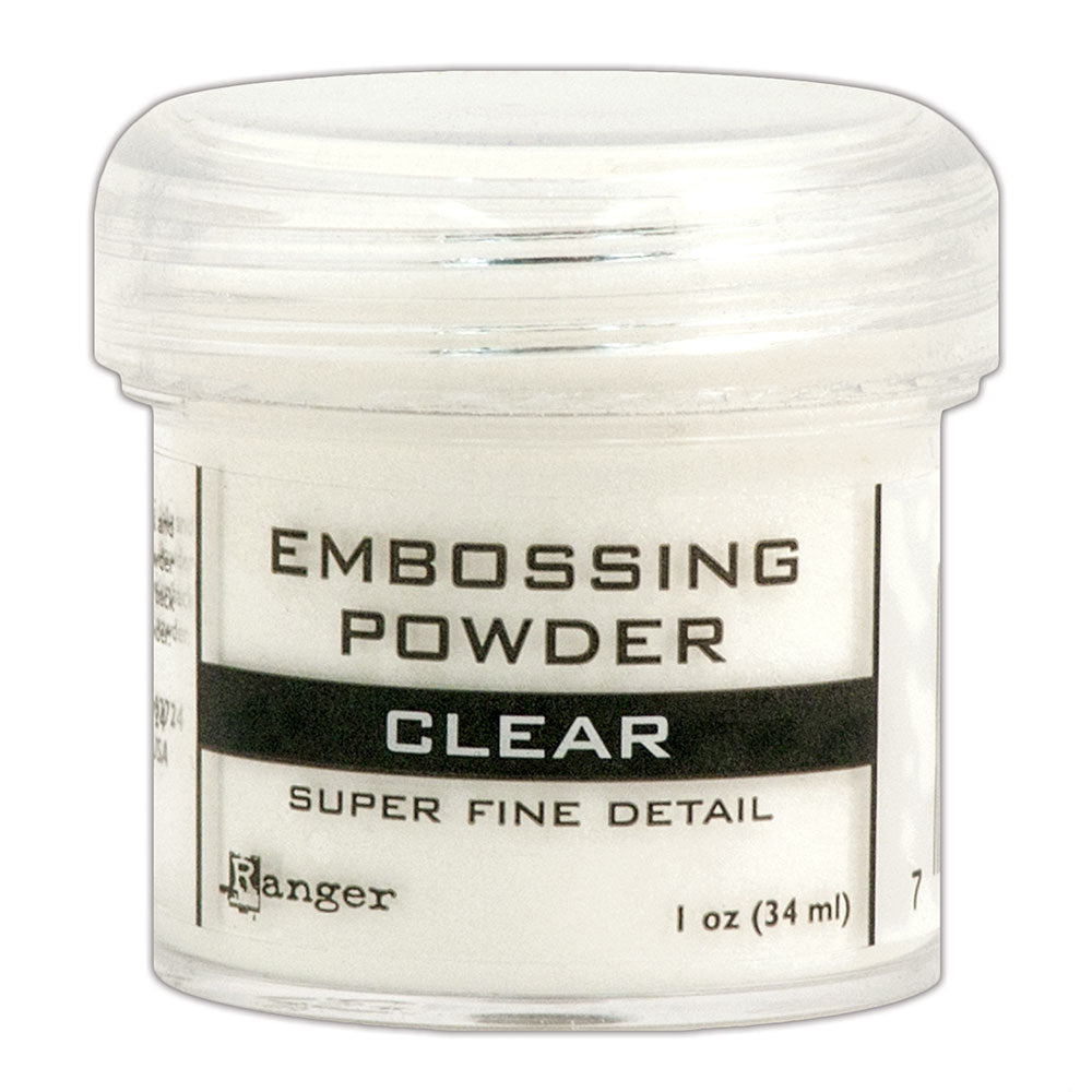 Ranger Embossing Powder in clear, translucent for creating super fine detail - Add colour, dimension, and texture to paper craft, mixed media and hand lettering projects with Ranger heat activated Embossing Powder. Embossing powder once melted with a heat tool, creates a smooth dimensional permanent finish on cardstock, scrapbook paper, TH Etcetera artboards, embellished canvas shoes and other arty projects.