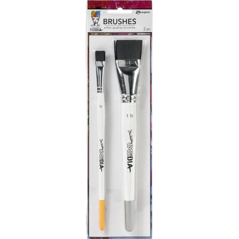 Paint Brushes (set of 2) ... by Dina Wakley MEdia. 2 (two) flat stiff bristled brushes, 1/2" and 1 1/2" inch (one of each) for mixed media, painting, visual arts.