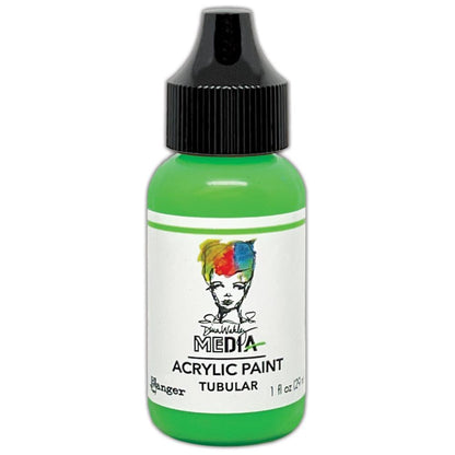 Acrylic Paint - Choose any 1 (one) colour ... by Dina Wakley MEdia and Ranger Ink. Each bottle holds 1 fl oz (29ml) of thick buttery acrylic paint and has a fine tipped nozzle. Over 30 beautiful versatile colours, scroll down to see them all. Photo of Tubular, ultra bright green