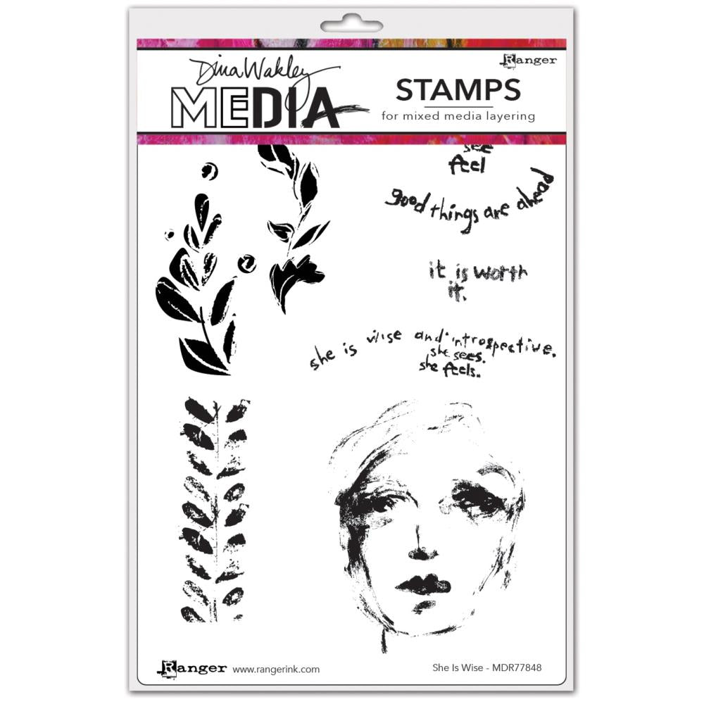 She is Wise - Dina Wakley MEdia ... Cling Mounted Rubber Stamps in 8 (eight) thoughtful mindful designs (MDR77848).