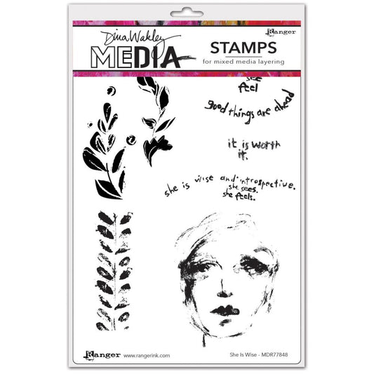 She is Wise - Dina Wakley MEdia ... Cling Mounted Rubber Stamps in 8 (eight) thoughtful mindful designs (MDR77848).