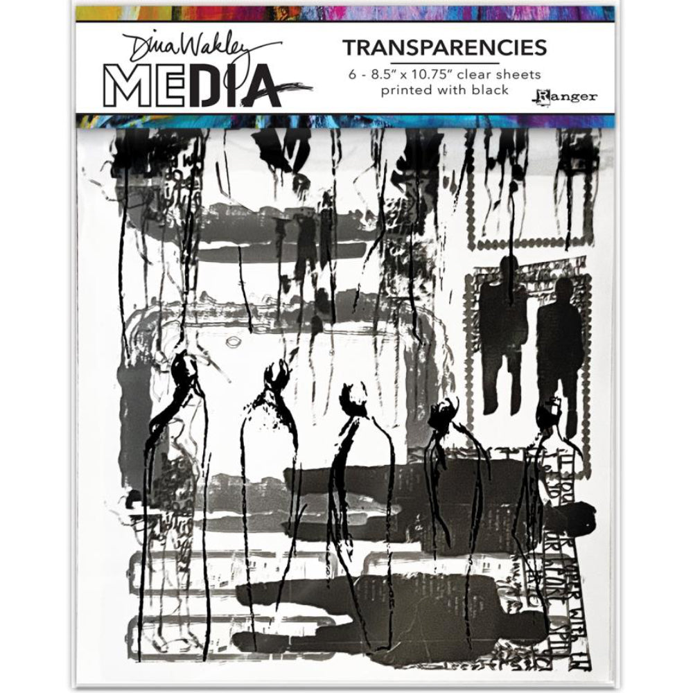 Frames and Figures (set 2) - Transparencies ... by Dina Wakley MEdia and Ranger. 6 (six) sheets of clear film printed with black designs, 8.5" x 10.75" in size. Use for creative collage, journaling, bookmaking, scrapbooking, mixed media and other visual arts.