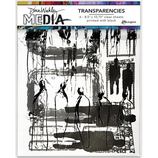 Frames and Figures (set 2) - Transparencies ... by Dina Wakley MEdia and Ranger. 6 (six) sheets of clear film printed with black designs, 8.5" x 10.75" in size. Use for creative collage, journaling, bookmaking, scrapbooking, mixed media and other visual arts.