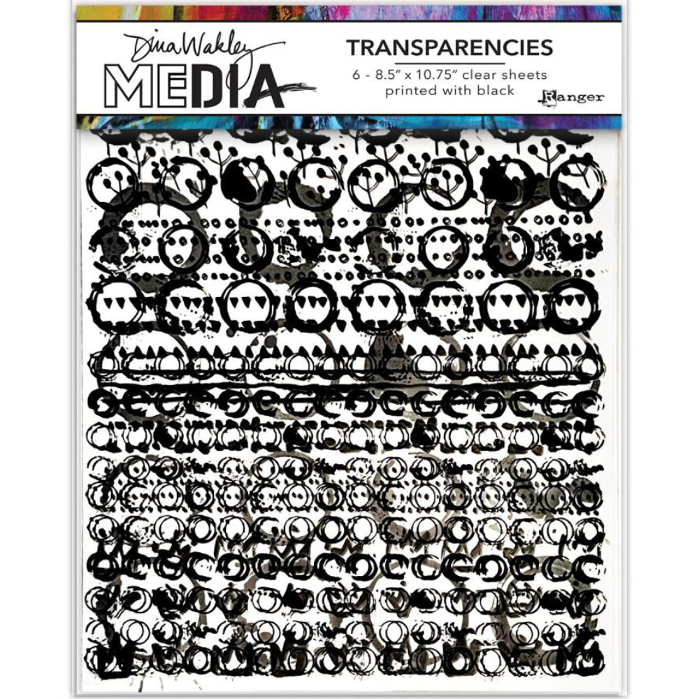 Pattern Play (set 2) - Transparencies ... by Dina Wakley Media and Ranger. 6 (six) sheets of clear film printed with black designs, 8.5" x 10.75" in size. Use for creative collage, journaling, bookmaking, scrapbooking, mixed media and other visual arts.