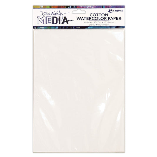 Watercolour Paper ... Dina Wakley Media by Ranger - 100% cotton, medium weight, 10 sheets, clean bright white, 7.5" x 10" in size. Dina Wakley's cotton watercolour paper is a medium weight, handmade porous surface with a clean-white lightly textured finish. Use it for mixed media and collage, watercolours, acrylics, painting, drawing, stamping, scrapbooking, tearing into layers, any kind of papercraft and visual arts you wish!