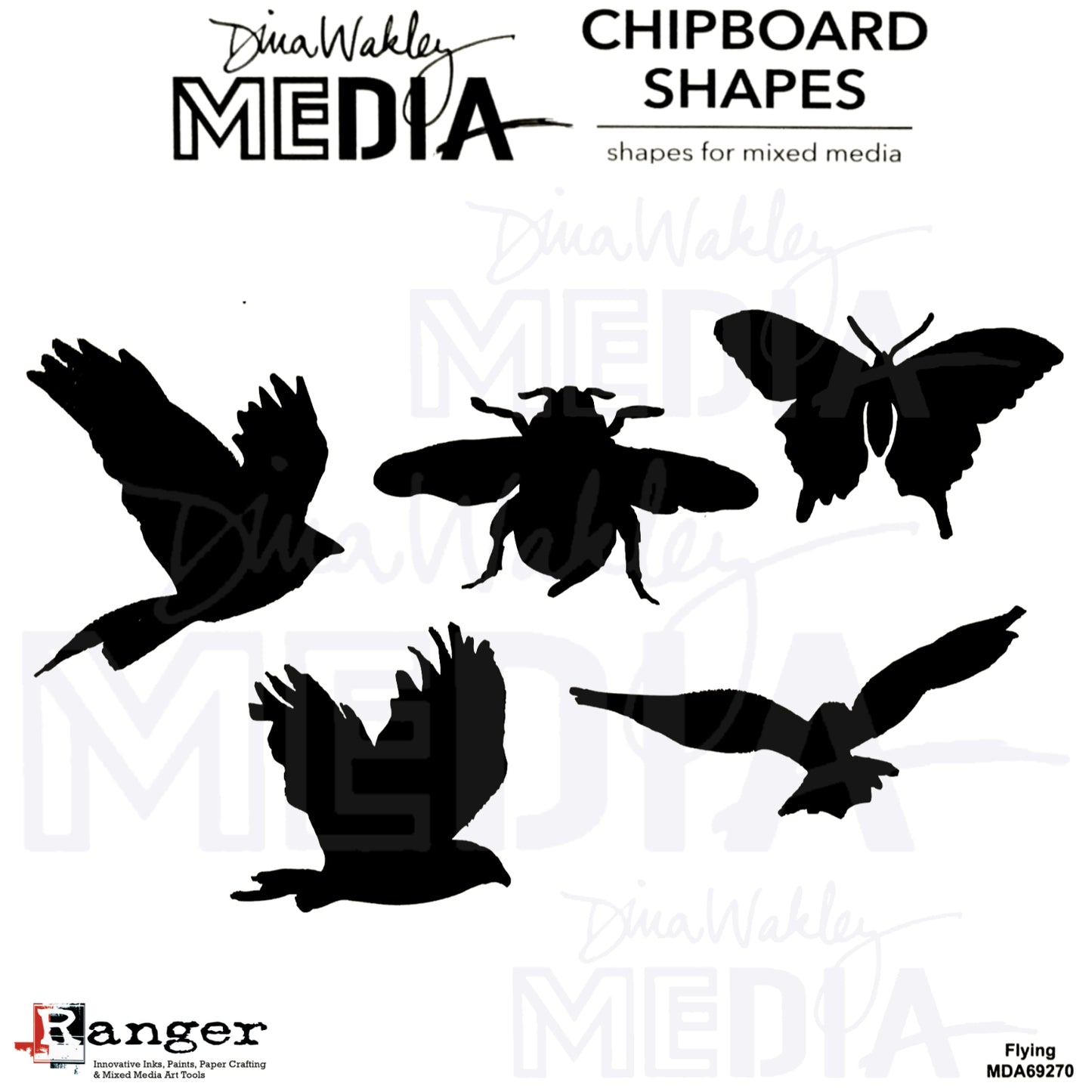 Flying - Chipboard Shapes by Dina Wakley Media ... 5 (five) silhouette shapes of birds, bee and butterfly