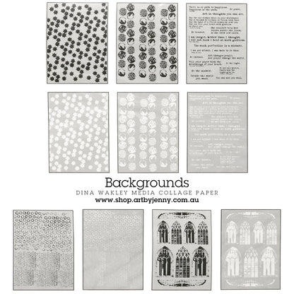Backgrounds - Collage Tissue Paper by Dina Wakley Media and Ranger - 20 printed sheets, 7.5" x 10" in size, black and white