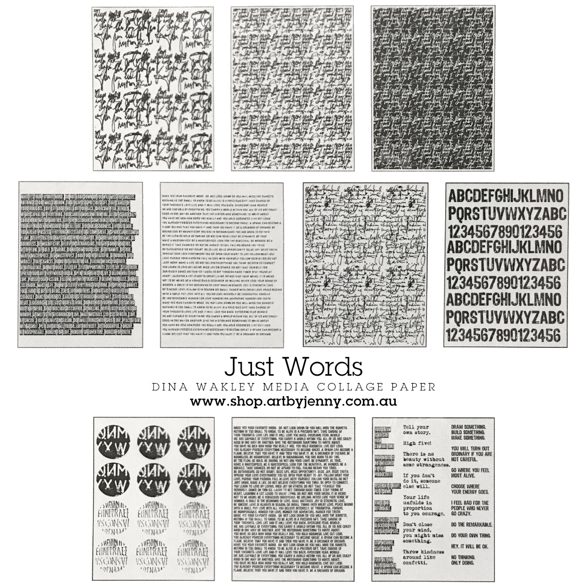 Just Words - Collage Tissue Paper by Dina Wakley Media and Ranger - 20 printed sheets, 7.5" x 10" in size