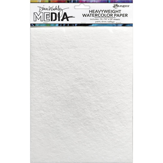 Watercolour Paper ... Dina Wakley Media by Ranger - 100% cotton, thick heavyweight 440gsm, 10 (ten) sheets, clean bright white, 7.5" x 10" in size.
Dina Wakley's heavyweight white cotton watercolour paper is a thick, textured, handmade porous surface. Use it for using with the Spellbinders' BetterPress plates, creating mixed media and collage, watercolours, acrylics, painting, drawing, stamping, scrapbooking, tearing into layers, any kind of papercraft and visual arts you wish!