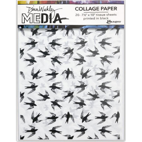 Flying Things - Collage Tissue Paper by Dina Wakley Media and Ranger - 20 printed sheets, 7.5" x 10" in size ... 10 designs, 2 of each printed in black on white tissue