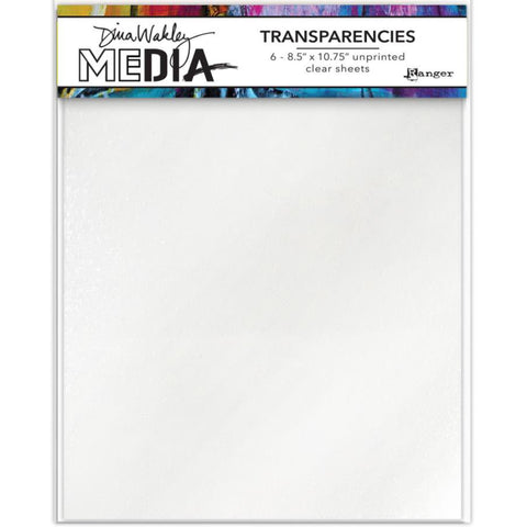 Clear Unprinted - Transparencies ... by Dina Wakley Media and Ranger. 6 (six) sheets of clean clear film, 8.5" x 10.75" in size. For use in journaling, creative collage, mixed media, scrapbooking and other visual arts.