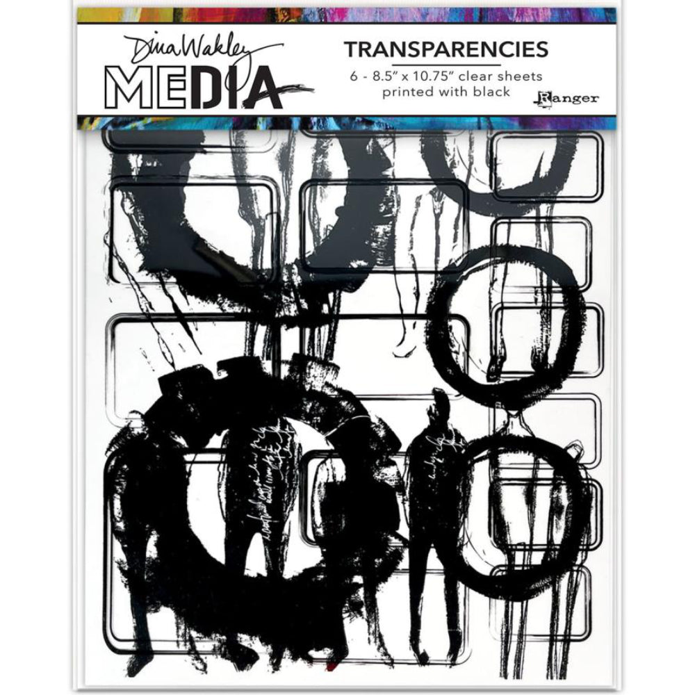 Frames and Figures - Transparencies ... by Dina Wakley Media and Ranger. 6 (six) sheets of clear film printed with black designs, 8.5" x 10.75" in size. Use for creative collage, journaling, bookmaking, scrapbooking, mixed media and other visual arts. 