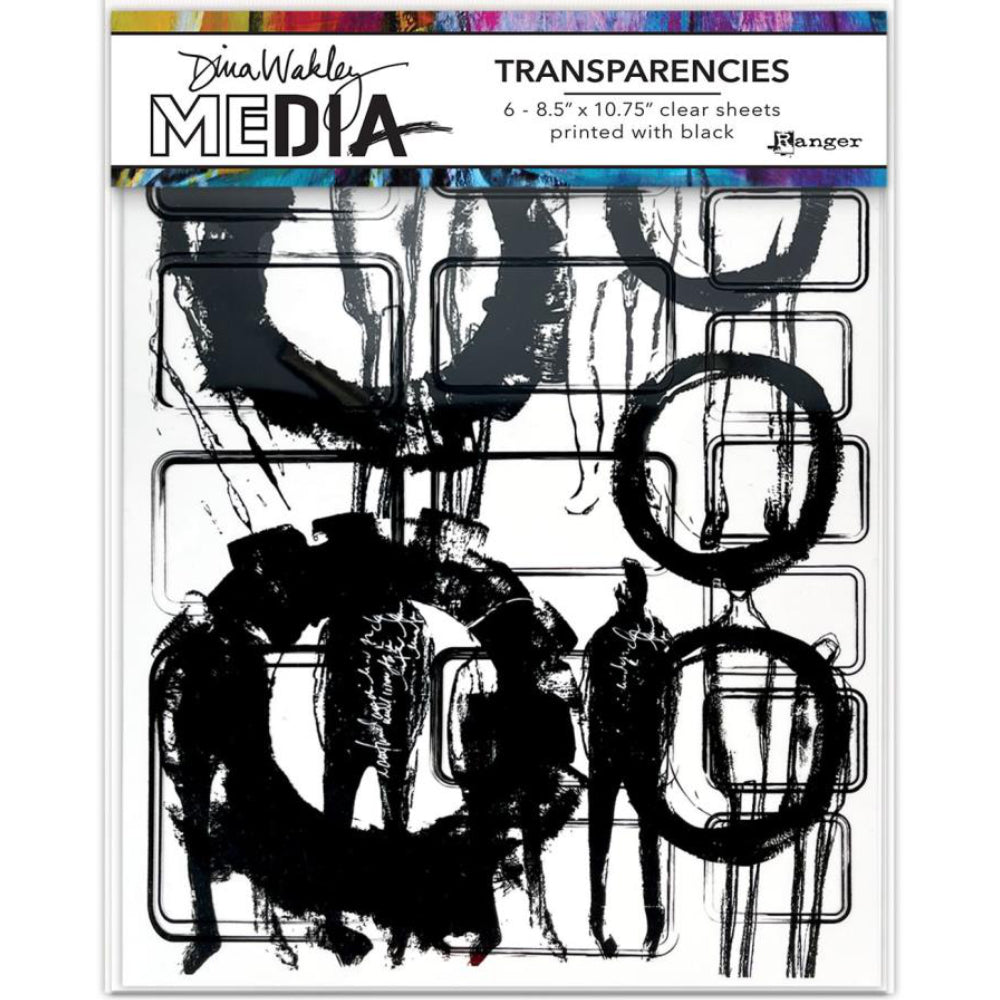 Frames and Figures - Transparencies ... by Dina Wakley Media and Ranger. 6 (six) sheets of clear film printed with black designs, 8.5" x 10.75" in size. Use for creative collage, journaling, bookmaking, scrapbooking, mixed media and other visual arts.