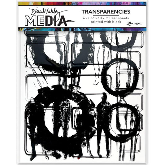 Frames and Figures - Transparencies ... by Dina Wakley Media and Ranger. 6 (six) sheets of clear film printed with black designs, 8.5" x 10.75" in size. Use for creative collage, journaling, bookmaking, scrapbooking, mixed media and other visual arts.