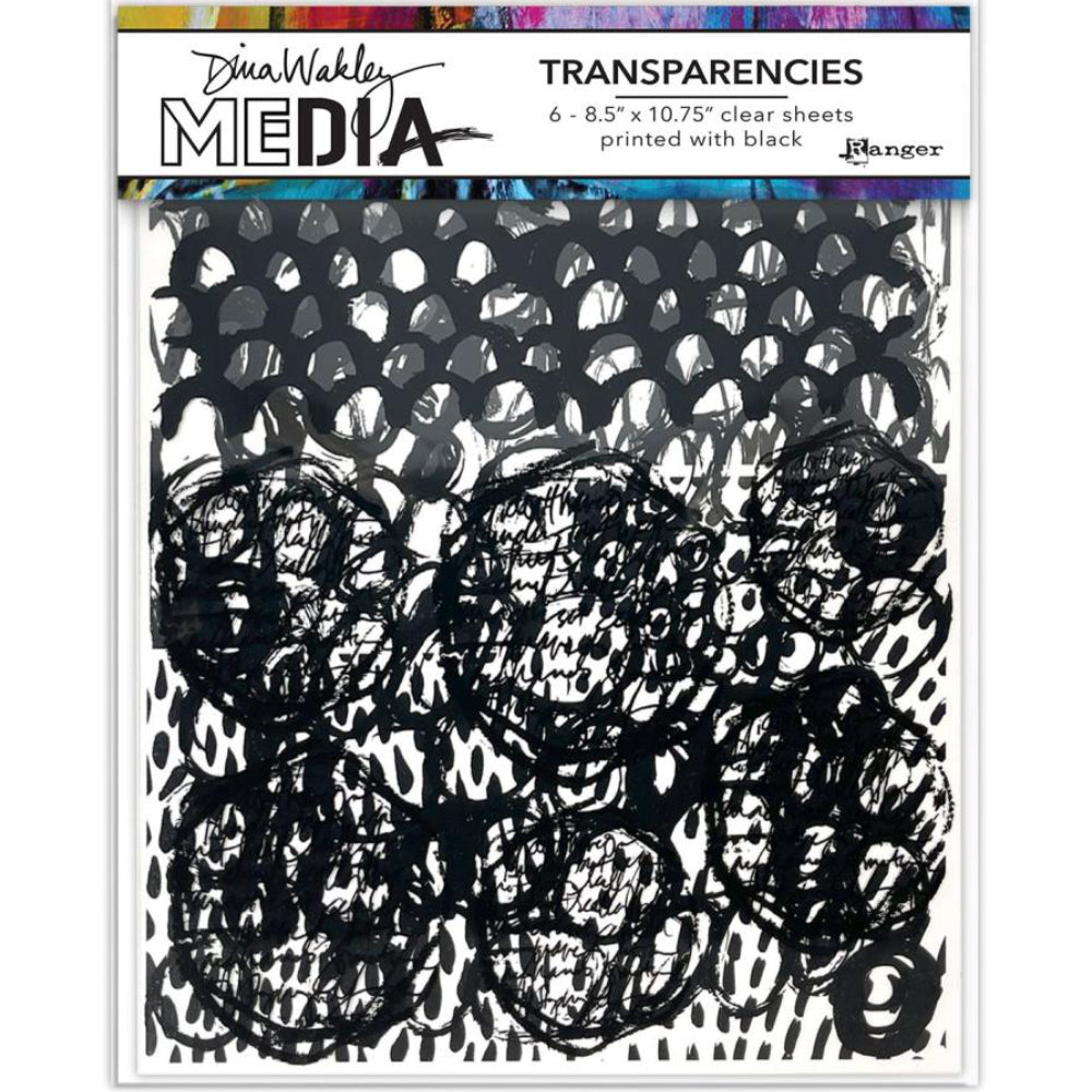 Pattern Play - Transparencies ... by Dina Wakley Media and Ranger. 6 (six) sheets of clear film printed with black designs, 8.5" x 10.75" in size. Use for creative collage, journaling, bookmaking, scrapbooking, mixed media and other visual arts. 