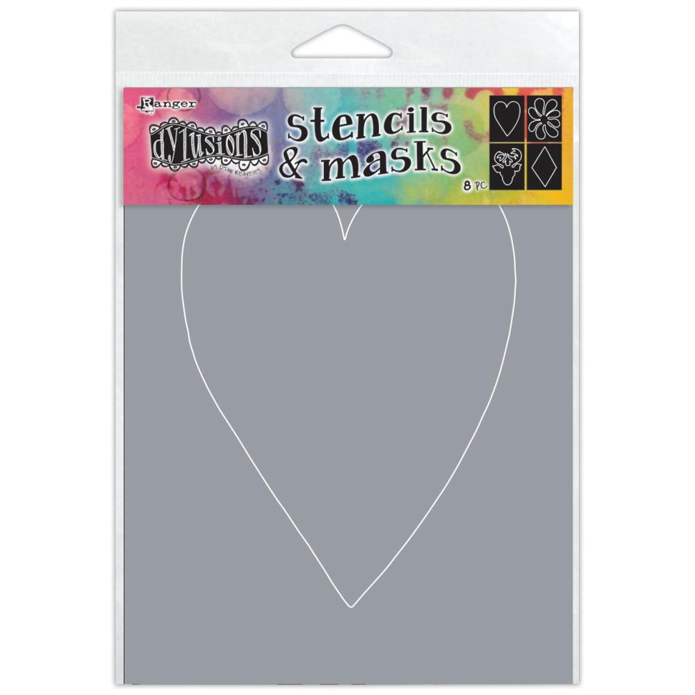 Classics ... Stencil with Masks - by Dyan Reaveley of Dylusions. 4 (four) designs (flower, deer, heart, diamond), total of 8 pieces. Each approx 4.5" x 6".  This stencil and mask set includes both the positive and negative shapes... 1 rectangle stencil with silhouette shapes cut out with matching pieces.