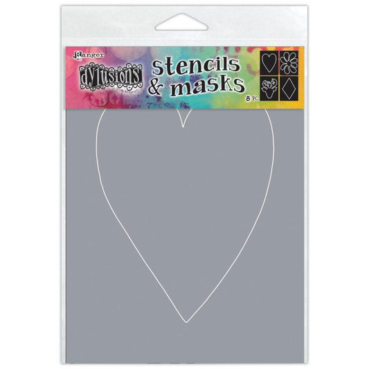 Classics ... Stencil with Masks - by Dyan Reaveley of Dylusions. 4 (four) designs (flower, deer, heart, diamond), total of 8 pieces. Each approx 4.5" x 6".  This stencil and mask set includes both the positive and negative shapes... 1 rectangle stencil with silhouette shapes cut out with matching pieces.