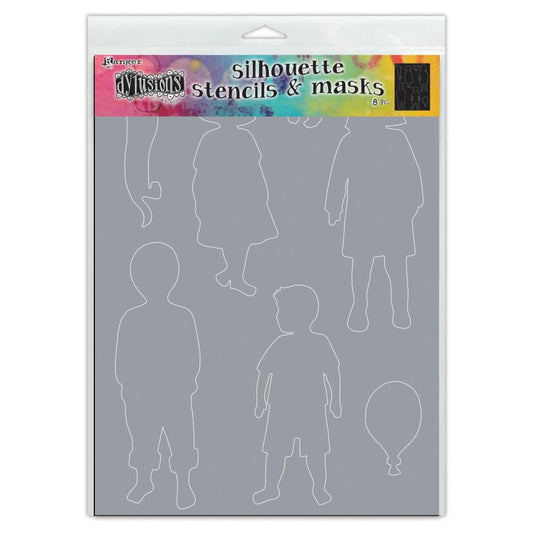 Dylusions Stencil - Large 9x12 - Grandkids - Silhouettes with Masks