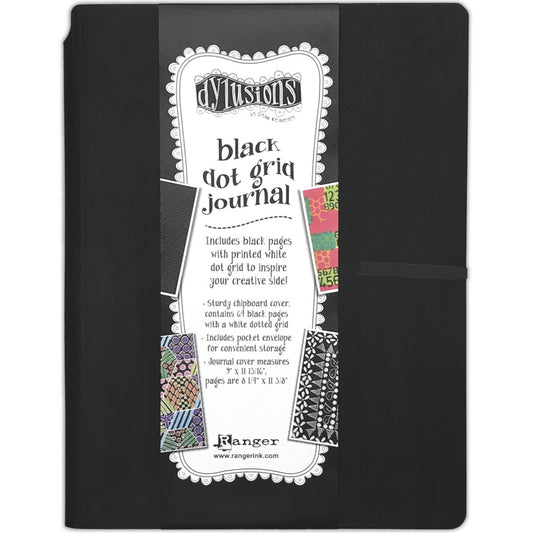 Black Dot Grid Dylusions Journal ... Large Creative Art Book by Dyan Reaveley. 64 pages of black Mixed Media paper printed with spots over the whole surface (uniform spacing, like a grid). Large book, 9" x 11 13/16" in size.