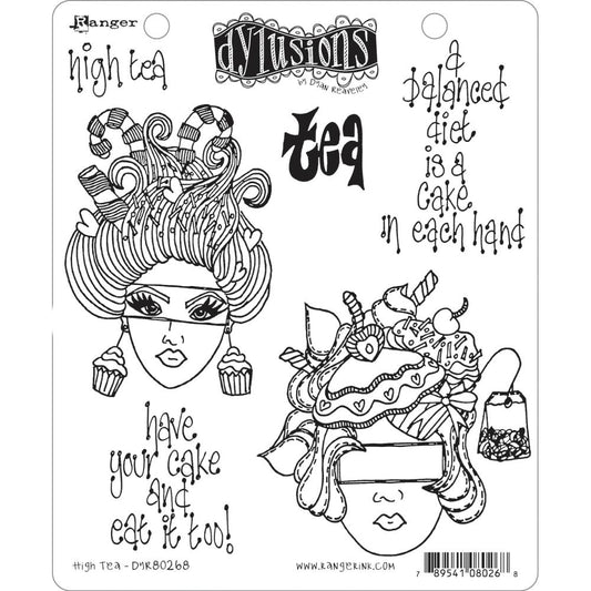 High Tea ... cling mounted rubber stamp set - Dylusions by Dyan Reaveley (DYR80268). 6 designs with doll heads and wise words.