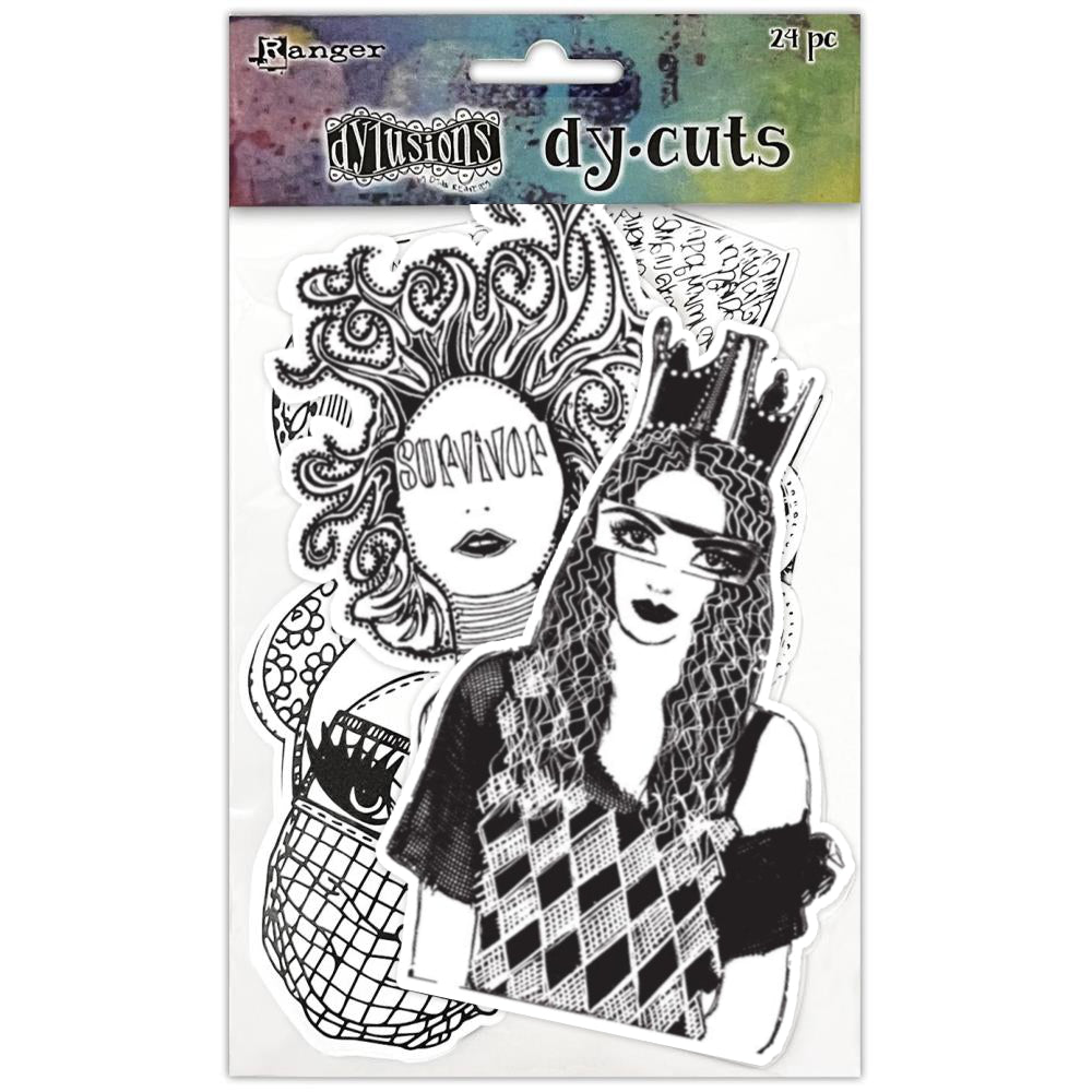Surviving, Dylusions Creative Dy Cuts - by Dyan Reaveley ... mix and match your characters to create more art. These die cuts are printed in black outlines on white mixed media paper, neatly trimmed with a white edge, ready to use. 24 die cut pieces (8 designs, 3 of each).
