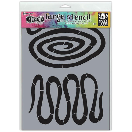 Dyan Reaveley's Dylusions Stencil, Large 9x12, Down the Rabbit Hole of spiral and wavy swish