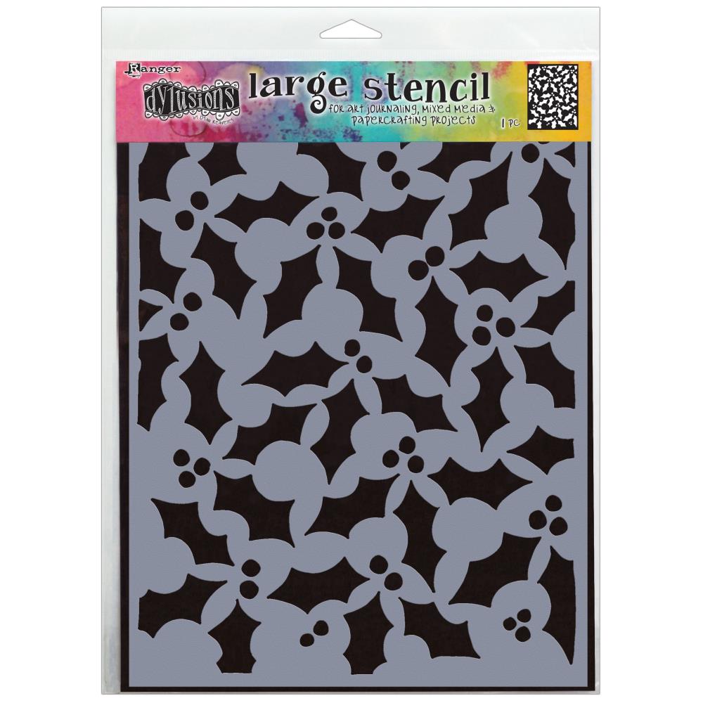 Jolly Holly ... Large (9"x12") Stencil - by Dyan Reaveley of Dylusions.   A wonderful design featuring stylized holly leaves with a few berries scattered over the stencil sheet.