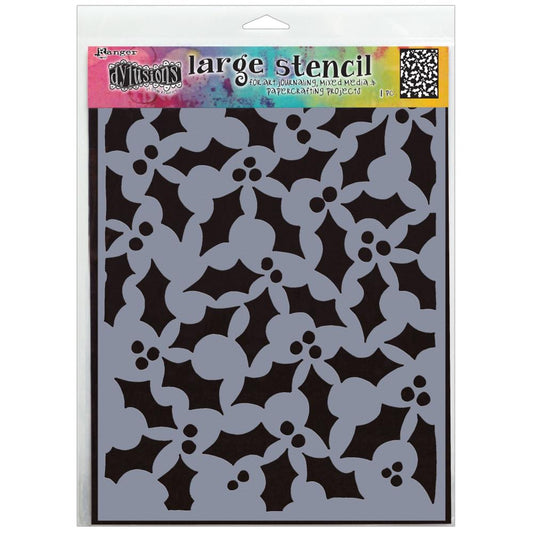 Jolly Holly ... Large (9"x12") Stencil - by Dyan Reaveley of Dylusions.   A wonderful design featuring stylized holly leaves with a few berries scattered over the stencil sheet.