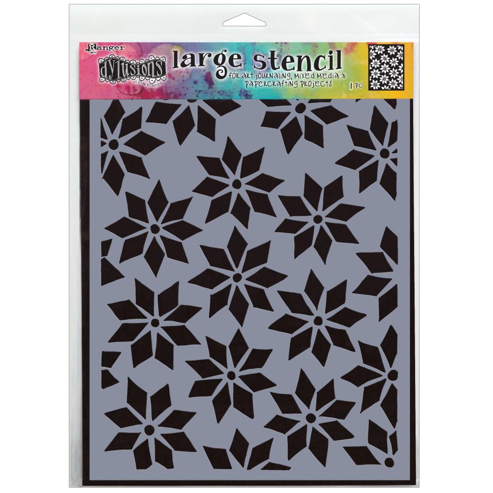 Star Flurry ... Large (9"x12") Stencil - by Dyan Reaveley of Dylusions.   A wonderful design featuring 8-pointed stars or flowers. Add Dyan's stencil pattern to your greeting cards, journal pages, backgrounds, borders, everywhere. Let your imagination be your guide and have fun!