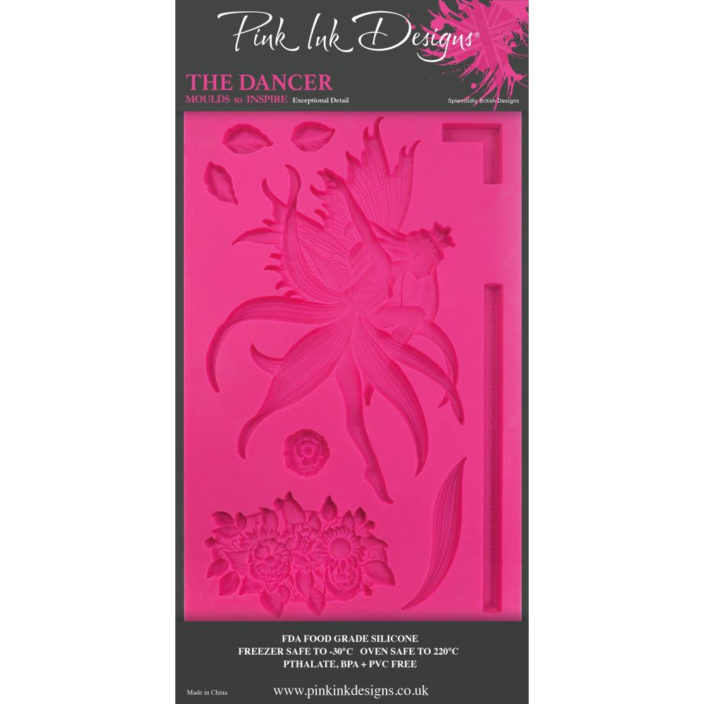 The Dancer - Silicon Creative Mould ... by Pink Ink Designs. Beautiful dancing fairy with flowers, border, leaves and petals. Overall silicone mould is 126mm x 200mm x 8mm (5" x 8").
Create amazingly detailed dimensional makes with this easy to use silicone mould by Pink Ink Designs using whatever modelling material you wish ... texture pastes, plaster, modelling pastes, modelling clay, resins, chocolate.
