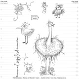 Crazy Birds - Clear Stamp Set by Pink Ink Designs ... Set of 8 (eight) clear cling stamps. Fauna Series, PI168. showing dimensions at Art by Jenny.