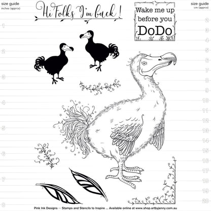 Cookie Dodo - Clear Stamp Set by Pink Ink Designs ... Set of 10 (ten) clear cling stamps. Ice Age Series, PI170.  showing measurements