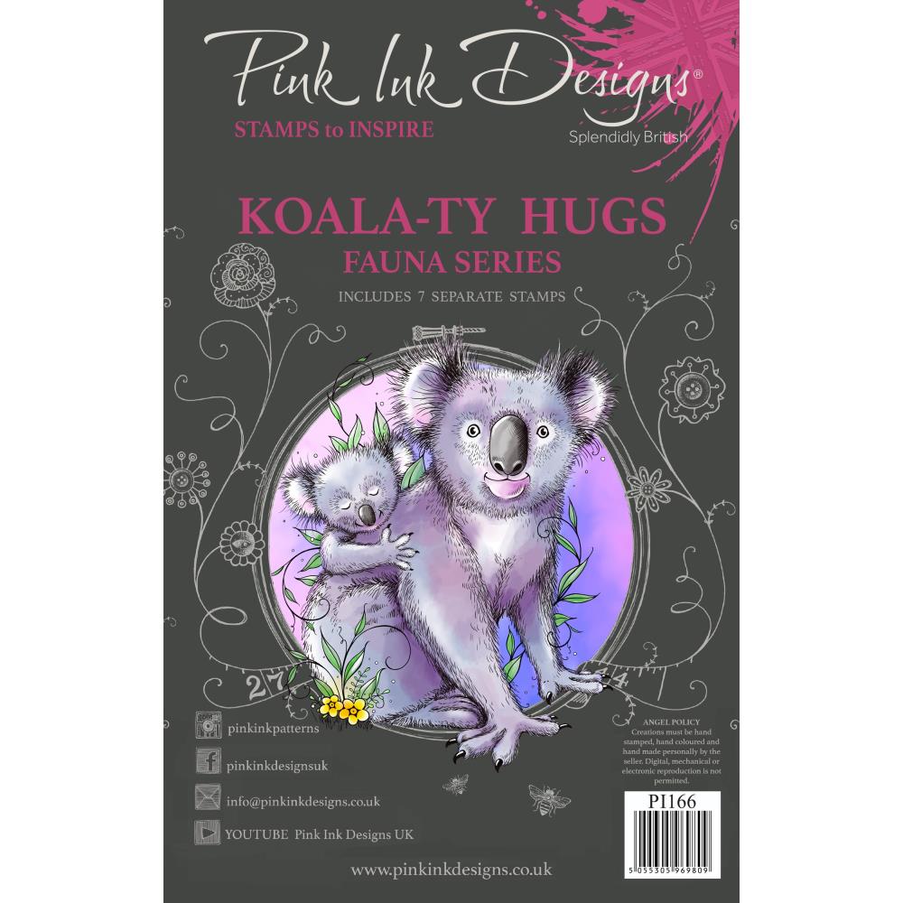 Koala-Ty Hugs - Clear Stamp Set by Pink Ink Designs ... Set of 7 (seven) clear cling stamps. Fauna Series, PI166.