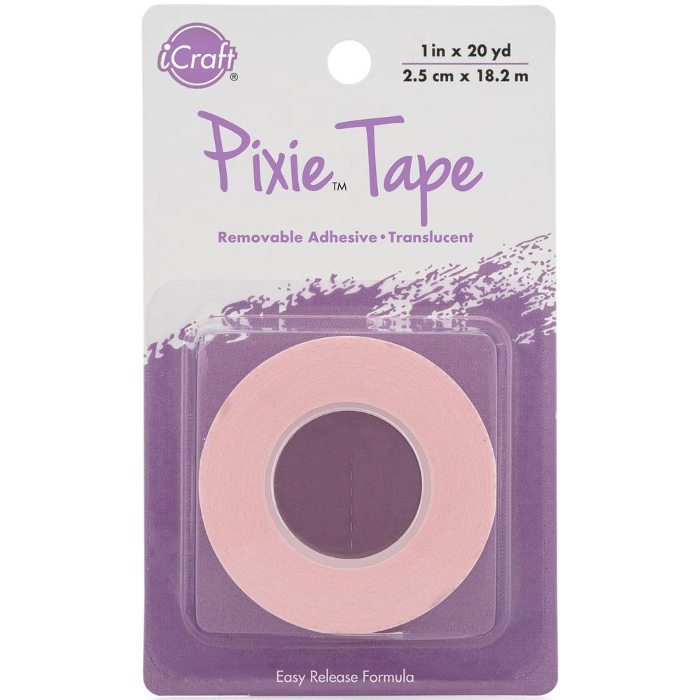 Pixie Tape Removable Adhesive - by iCraft, Thermoweb - temporary adhesive tape, semi translucent with a pink tint. Pack contains 1 (one) roll, 25mm (1 inch) wide, 18.2 metres (20 yards) long.