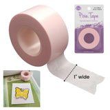 Pixie Tape Removable Adhesive - by iCraft, Thermoweb - 25mm (1") wide semi translucent with a pink tint, showing measurements and transparency