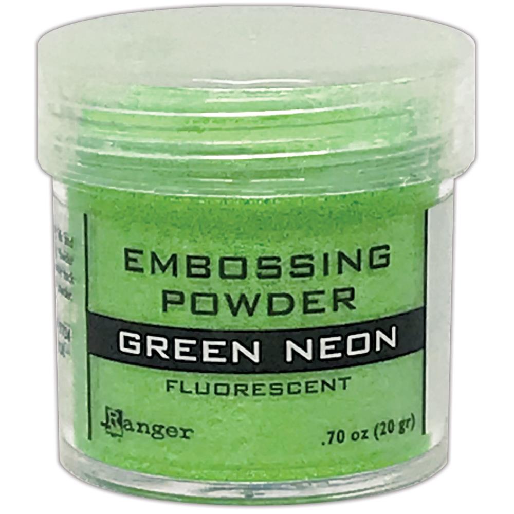 Ranger Embossing Powder in bright green Neon Fluorescent colour - Add colour, dimension, and texture to paper craft, mixed media and hand lettering projects with Ranger heat activated Embossing Powder. Embossing powder once melted with a heat tool, creates a smooth dimensional permanent finish on cardstock, scrapbook paper, TH Etcetera artboards, embellished canvas shoes and other arty projects.