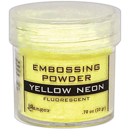Ranger Embossing Powder in bright yellow Neon Fluorescent colour - Add colour, dimension, and texture to paper craft, mixed media and hand lettering projects with Ranger heat activated Embossing Powder. Embossing powder once melted with a heat tool, creates a smooth dimensional permanent finish on cardstock, scrapbook paper, TH Etcetera artboards, embellished canvas shoes and other arty projects.